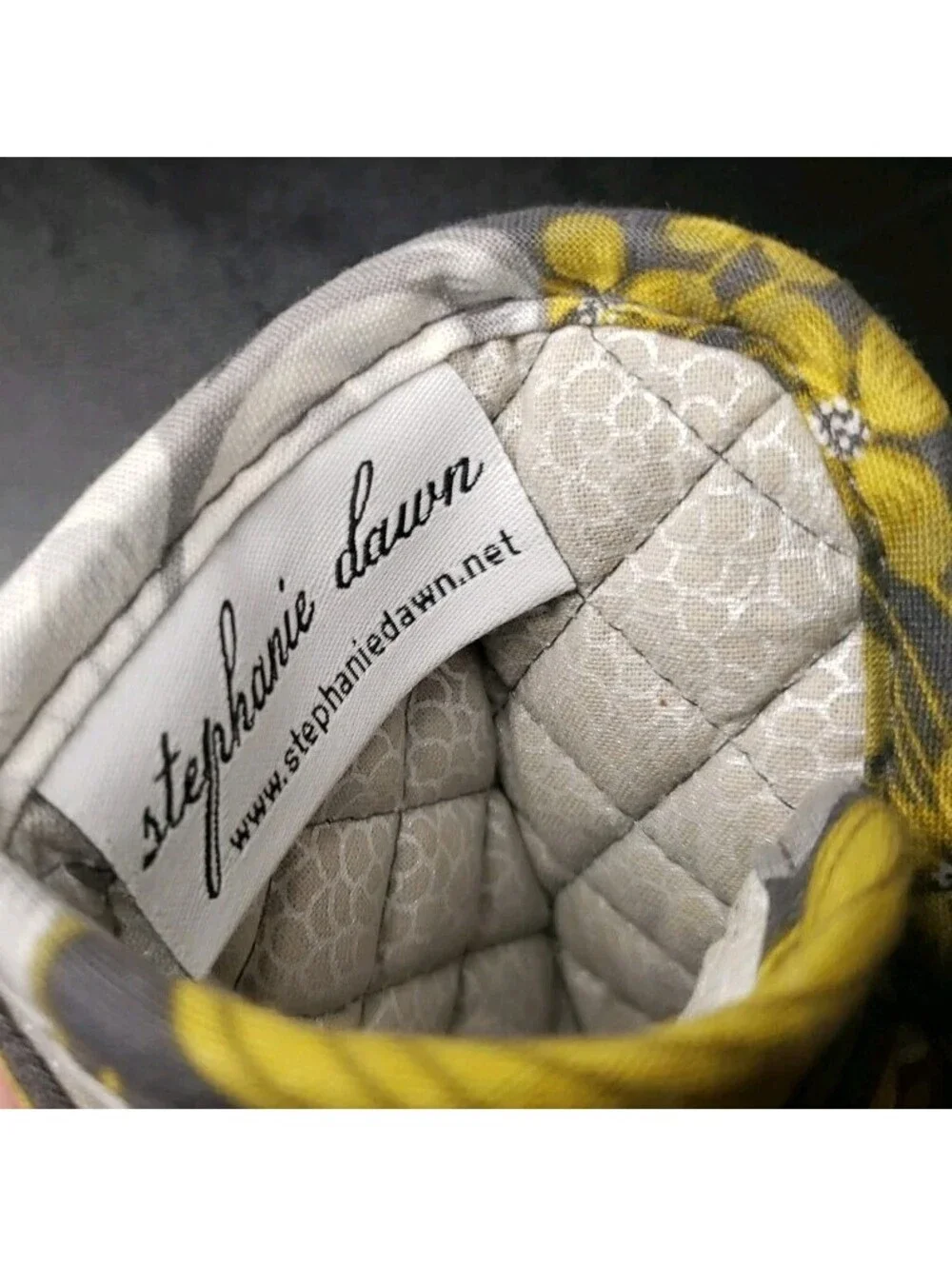 Stephanie Dawn Quilted Eyeglass Holder Yellow White Flowers Embroidered